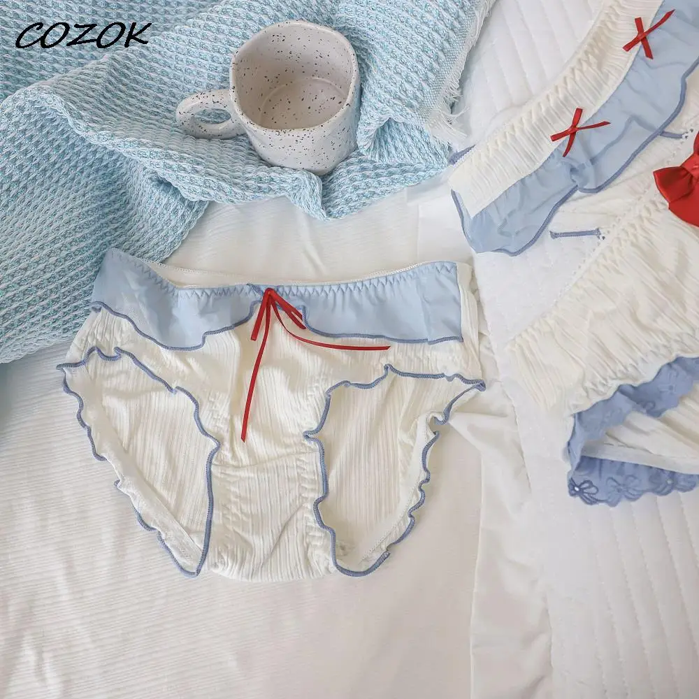 

COZOK 3 Pcs Women's Panties Lady Kawaii JK Lolita Panty Sexy Underwear Lace Plus Size Briefs Cotton Underpants Princess Lingerie