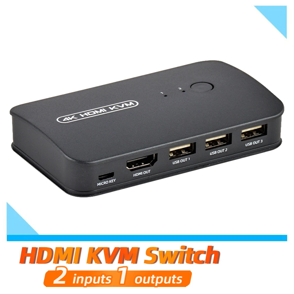 Hdmi KVM переключатель 4K30Hz, переключатель с расширителем, 2 ноутбука, 1 монитор, 4 USB 2,0 для мыши, клавиатуры, принтера