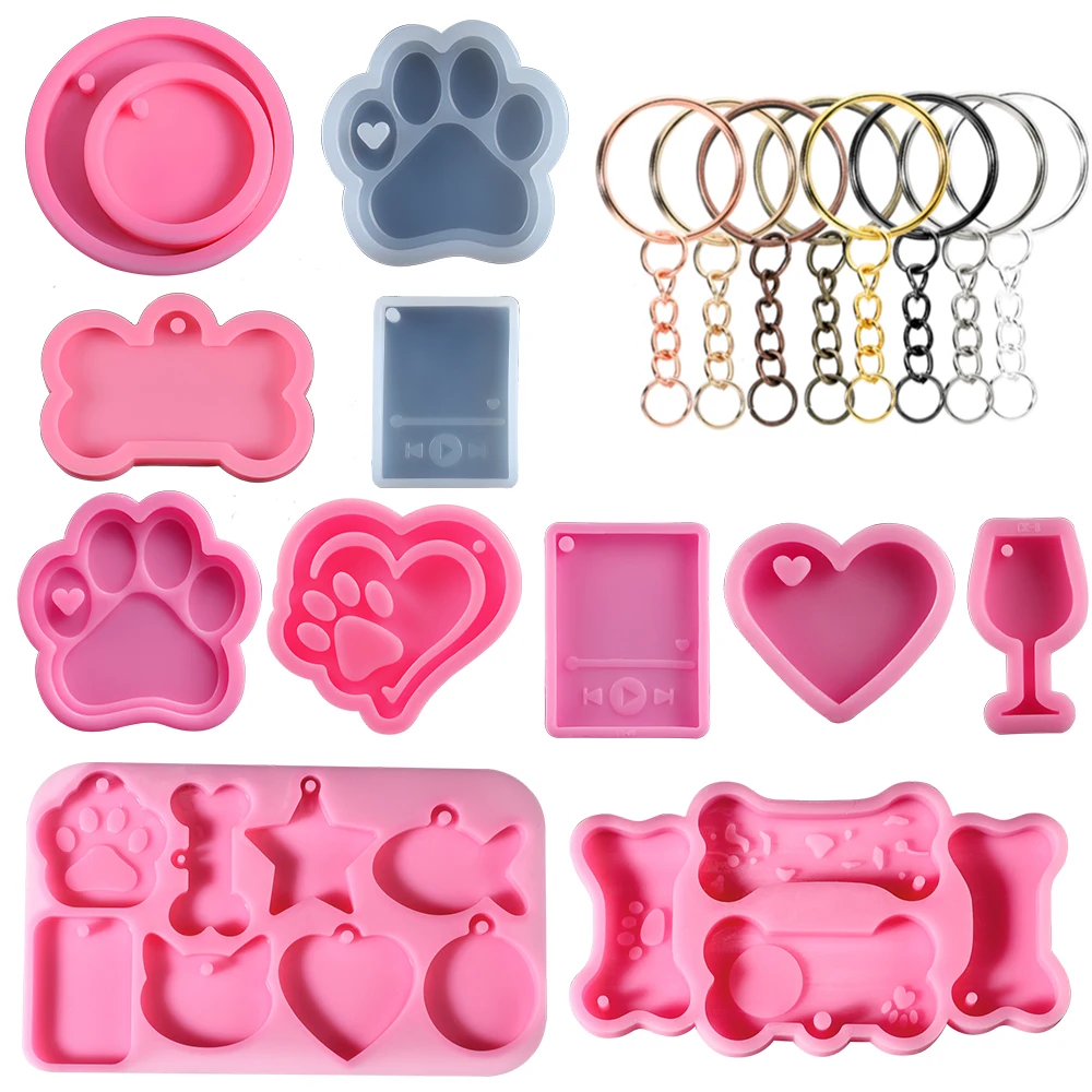 Dog Tag Bone Shaped Keychain Casting Silicone Mold for DIY Key Chain Pendant Crystal Epoxy Resin Molds Craft Jewelry Making Tool