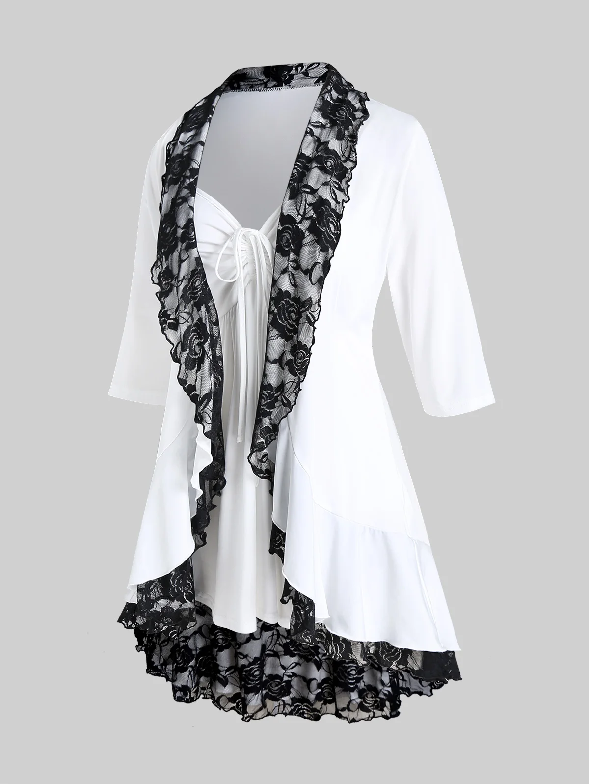 

Женская футболка с кружевным воланом ROSEGAL, 2 в 1, 4XL, модный весенний, осенний топ с рукавом три четверти и v-образным вырезом, Новинка