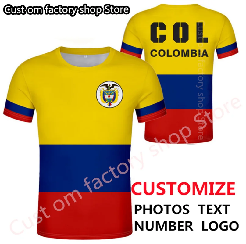 

COLOMBIA diy free custom made name number nation flag spanish republic country Men Tshirt Short Sleeve T-shirt Loose O-neck Top