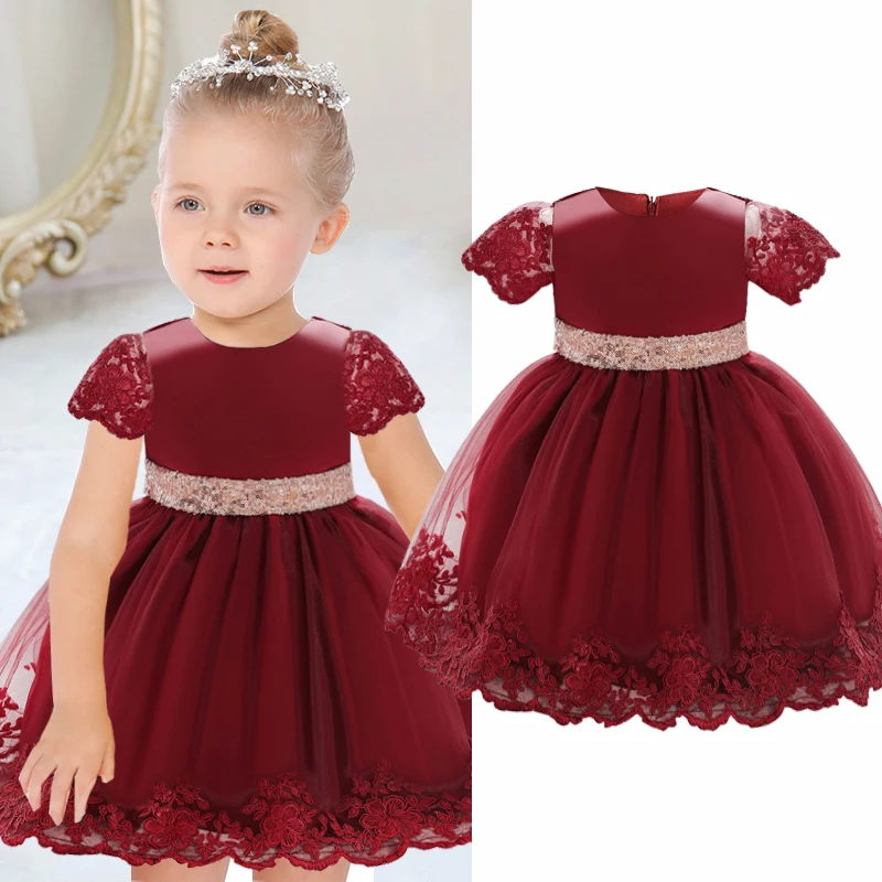 

Birthday Party Dress For 12M 1st Baby Girl Vintage Floral Big Bow Tutu Gown For Wedding Toddler Kids Pink Formal Gala Costume