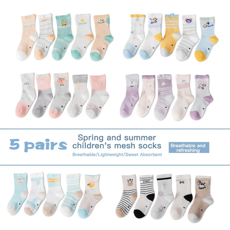 

Pairs/lot New Children's Socks Mesh Breathable Baby Tube Socks Cute Cartoon Animal Student Thin Cotton Socks 1-12 Years Old