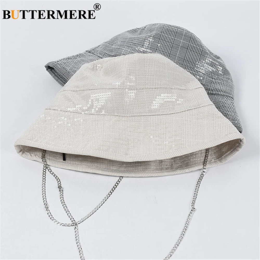 Женская винтажная складная шляпа BUTTERMERE Paillette серая с цепочкой и защитой от солнца