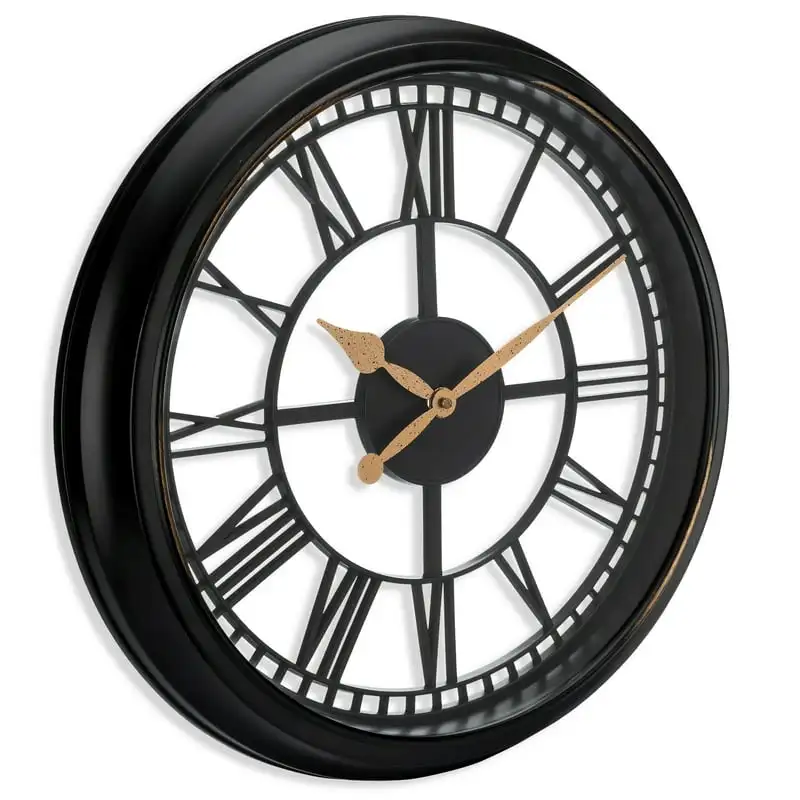 

Vintage Style Large Round Roman Numeral Open Face Analog QA Wall Clock by