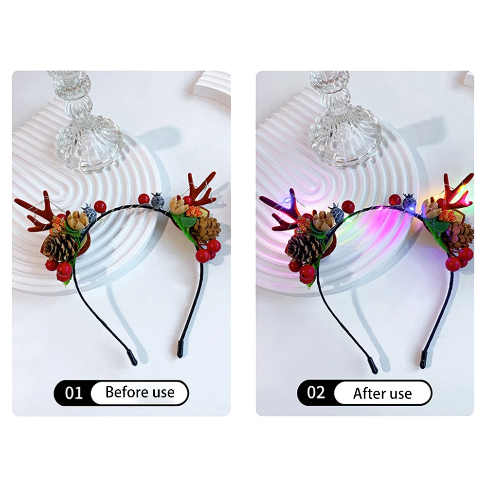 

1pcs Glow Antle Horn Hairband Gift Xmas Light Flower Garland Headband Party LED Birthday Wedding Costume Christmas Decor 2022