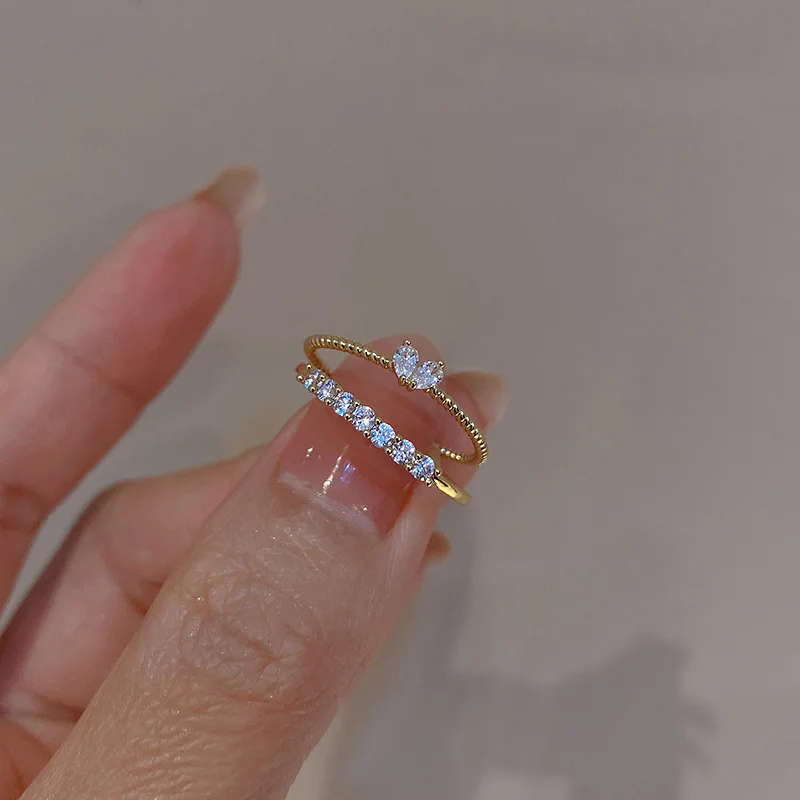 

2pcs/set Luxury Heart Shape Reinestone Rings for Women 2023 INS New Fashion Joint Ring Jewelry Accessories Gift Wholesale