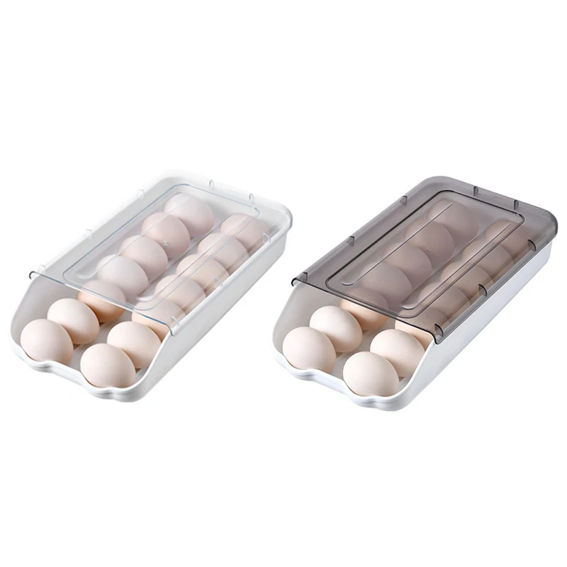 

2PC Automatic Rolling Egg Box Kitchen Refrigerator Egg Storage Household Drawer Egg Container Organizer