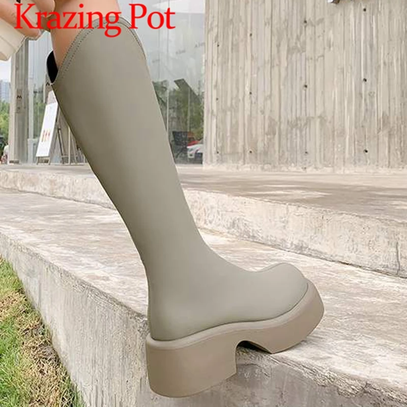 

Сапоги Krazing Pot длинные из бычьей кожи на толстом высоком каблуке, с круглым носком, на платформе, на молнии