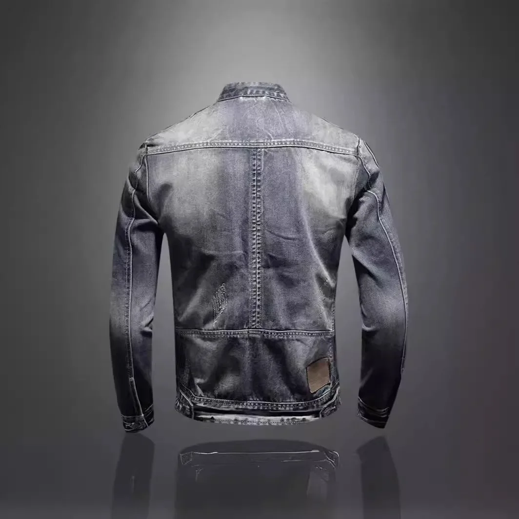 Мужская джинсовая куртка на молнии с воротником-стойкой