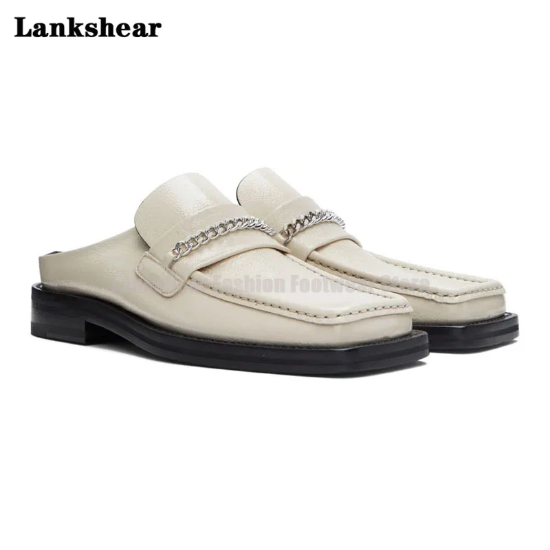 Туфли мужские с квадратным носком металлическая цепочка квадратный носок