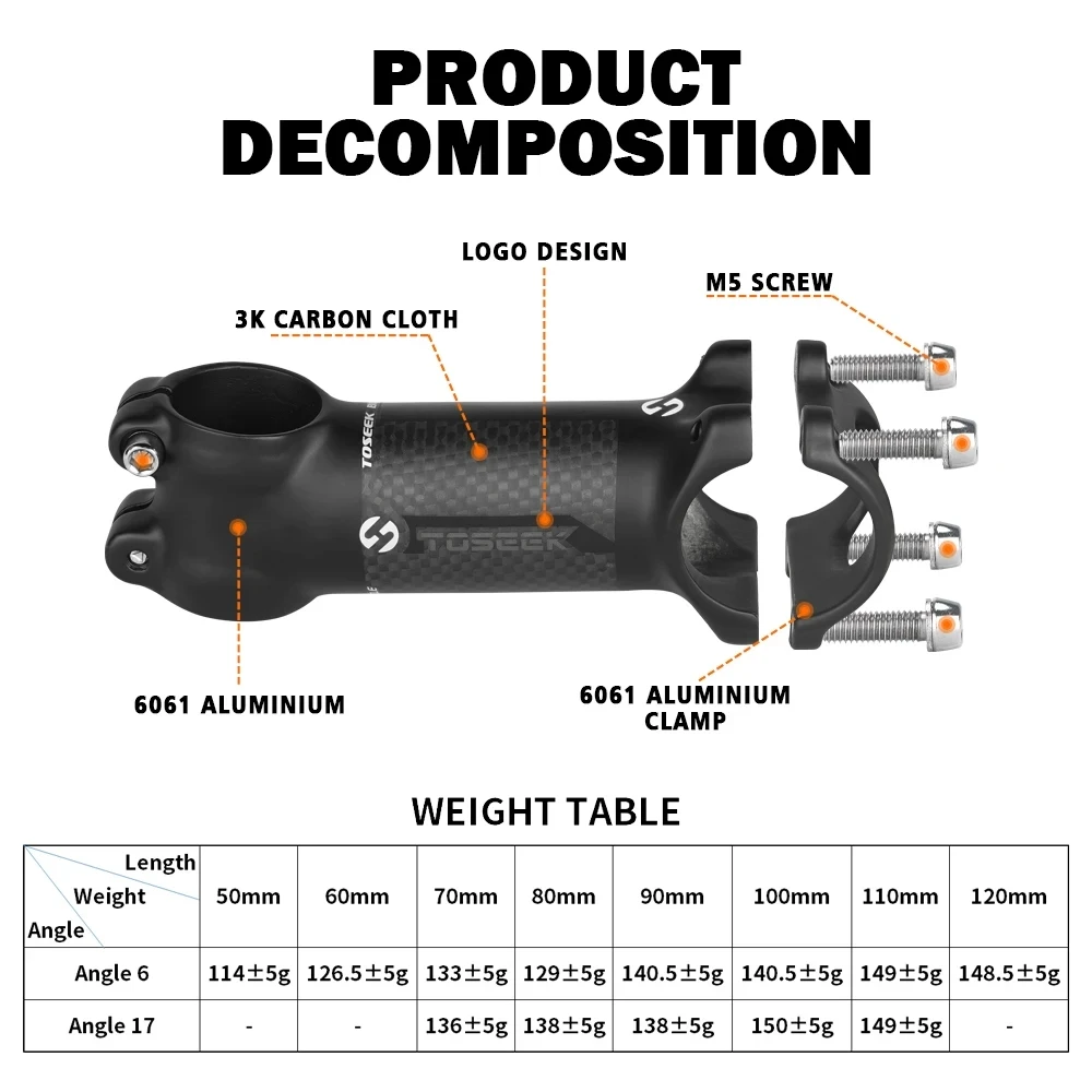 Вынос велосипеда TOSEEK из углеродного волокна + алюминиевый вынос выноса MTB руль 28 6