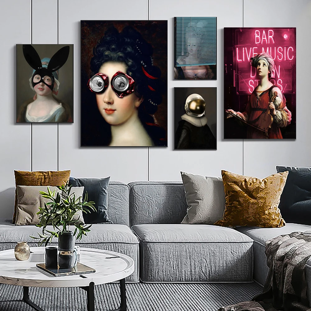 

Rabbit Ears Cans Eyes Funny Art Canvas Prints Poster Alien Helmet Modern Portrait Wall Cuadros Abstract Picture For Home Decor