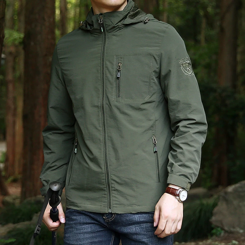 US Hot Sale Mens Outdoor Hiking Jackets Summer Military Multi-pockets Tactical Hunting Fishing Waterproof Hooded Thin Jacket Men