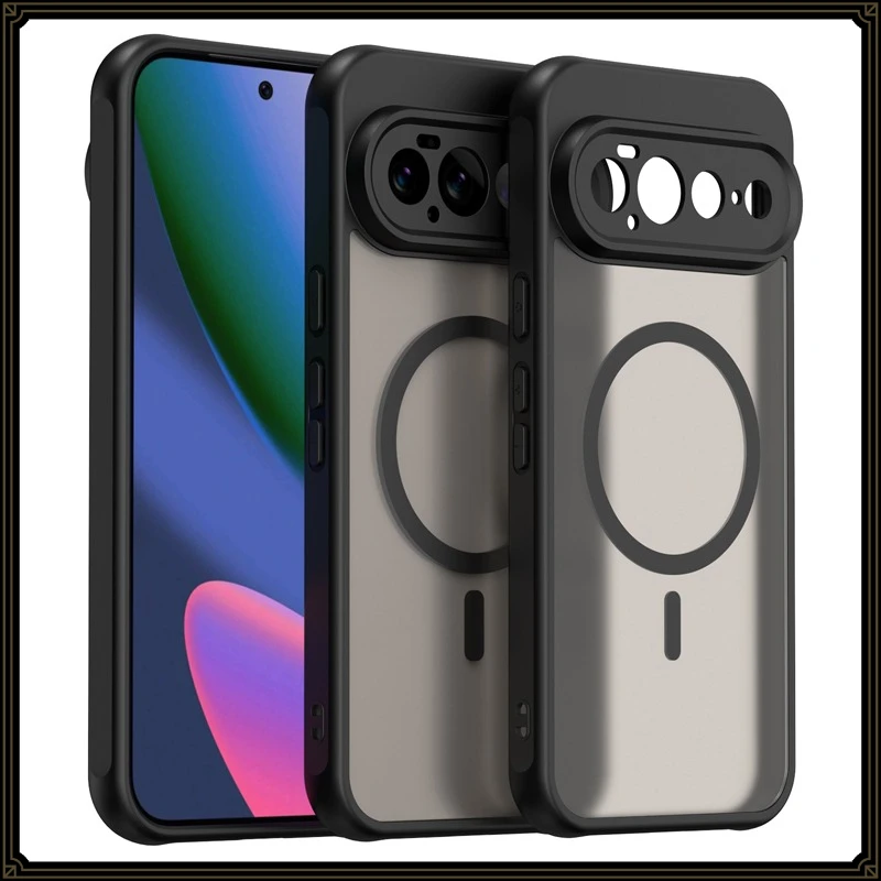 Фото Чехол для Google Pixel 11 Pro XL ELVEV, магнитный, полупрозрачный, матовый, из твердого ПК+ТПУ, приятный на ощупь, водонепроницаемый защитный чехол. №1