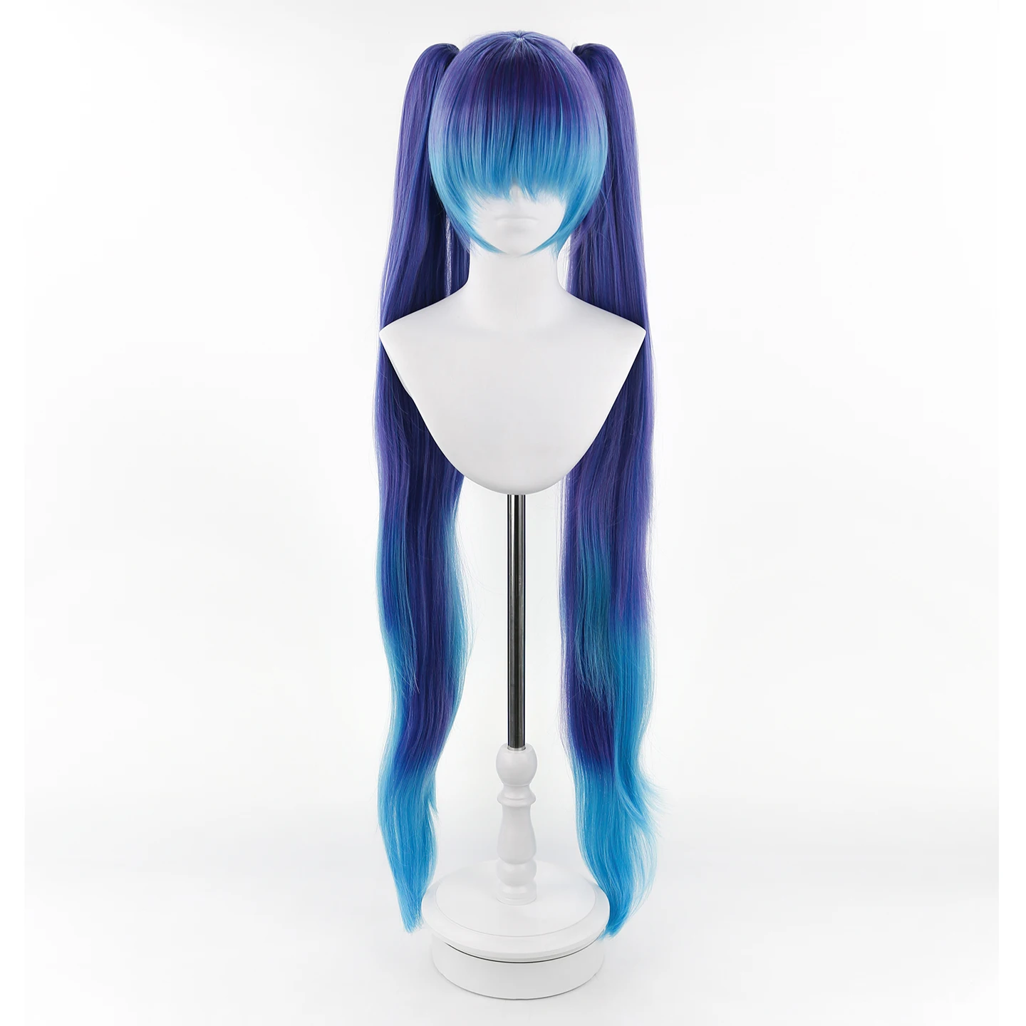 Фото Парик для косплея Project DIVA 120 см, длинный, кудрявый, сине-фиолетовый, сине-пурпурный, синтетический, со съемными хвостиками №3