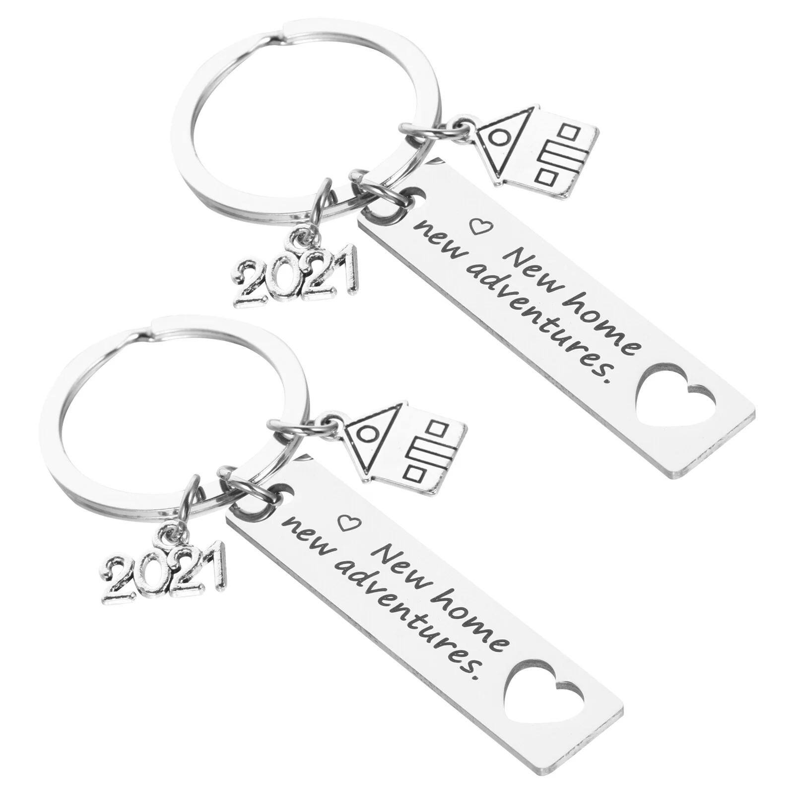 

2 Pcs Stainless Steel Keychain Housewarming Keychain Decoration Puzzle 5X1.2CM Silver Miss