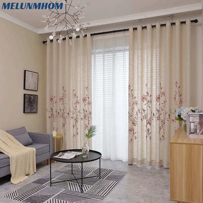 Занавески из хлопка и конопли с вышитыми цветами птицами дизайнерские шторы для