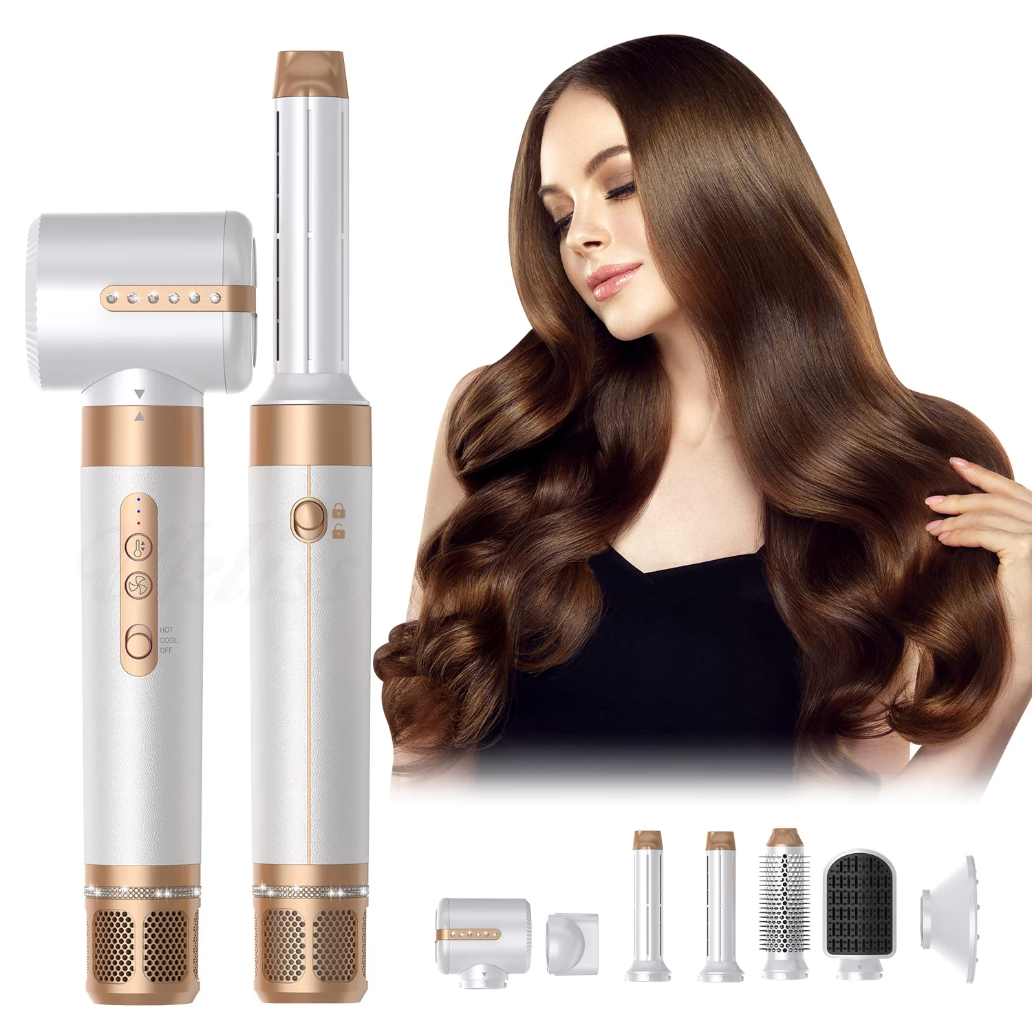 

Hair Dryer Brushless 7 In 1 Hot Air Brush Negative Ion Blow Dryer High Speed Curling Iron Shark FlexStyle Air Styling Dryer