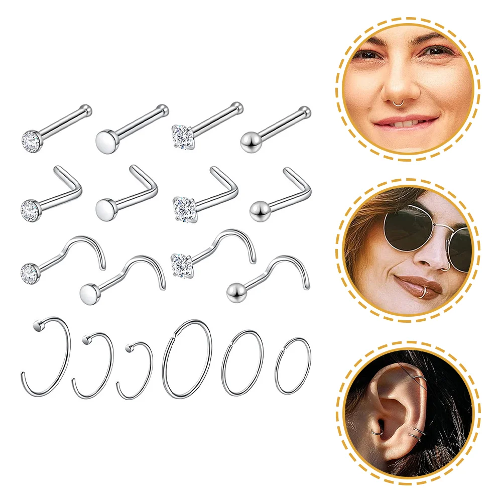 

18pcs Nose Rings Accessories Fashion Stainless Steel Unisex Nose Nose Ring Stud Nose Accessories