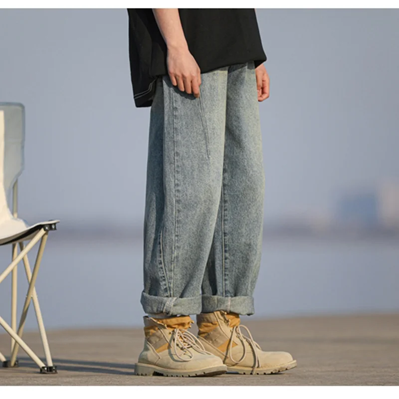 Men Clothing 2022 Autumn New Style Vintage Versatile Straight Cylinder Haren Pants Loose Recreational Temperament Jeans Female