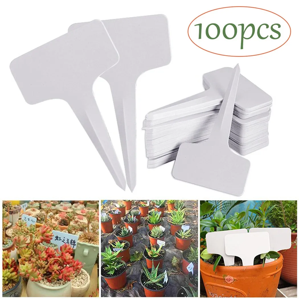 100pcs Garden Plant Markers Seed Nursery Tray Labels T-Shape Plastic Flower Pots Plant Classification Sign Tags DIY Garden Decor