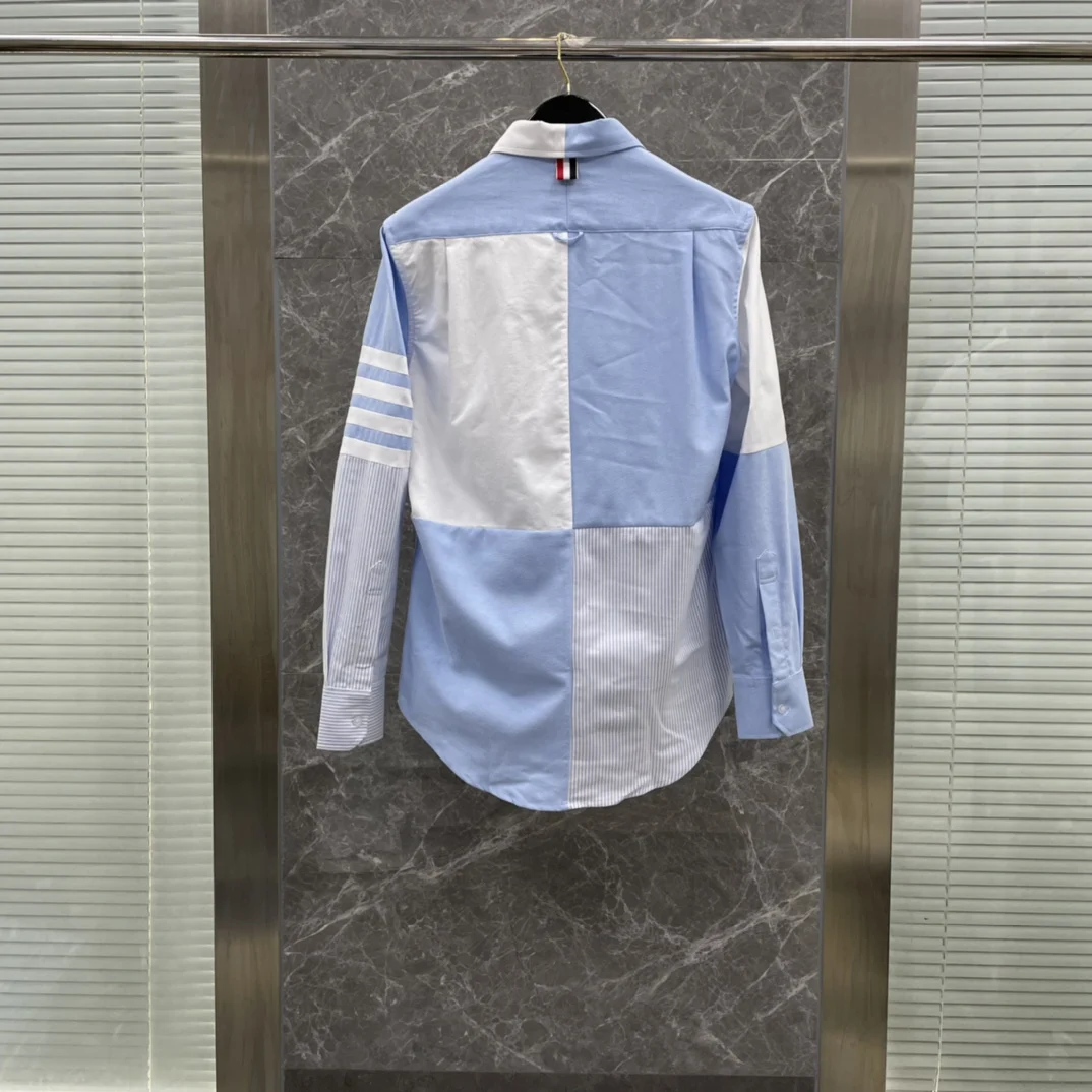 TB Business Man Shirt Fashion New 2022 Man Shirt Full Sleeve Blue and White Plaid 100% Cotton Shirt for Men with Pocket Striped