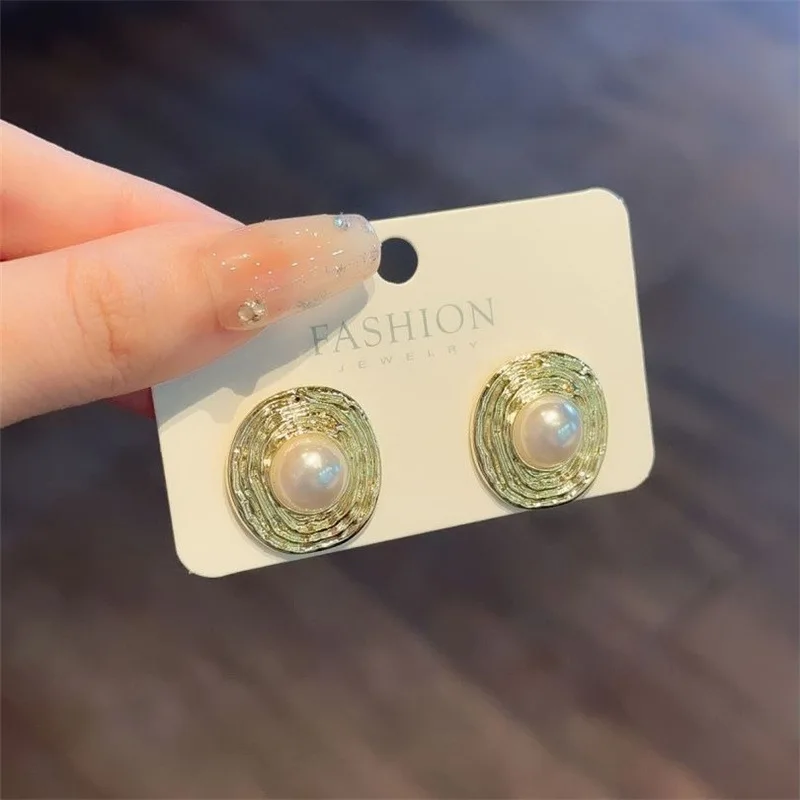 Новые трендовые овальные серьги-гвоздики с жемчугом для женщин корейские модные
