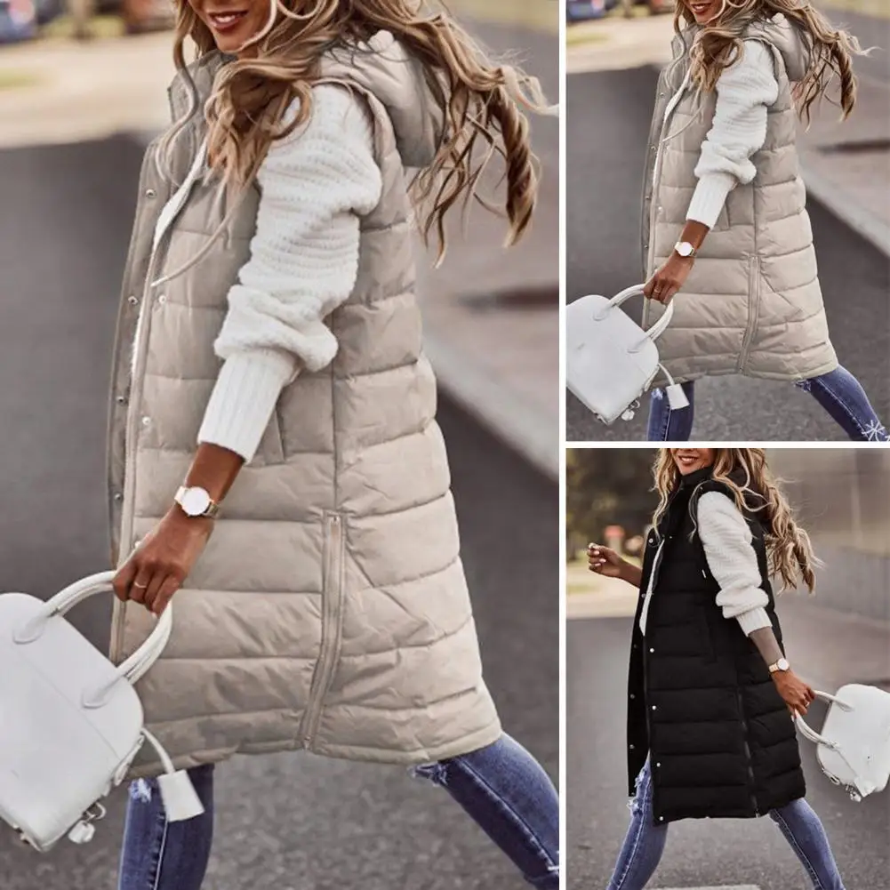 

Облегающее Женское зимнее пальто, стильный женский зимний жилет с подкладкой, без рукавов, с капюшоном, сохраняет тепло в этом облегающем жилете средней длины