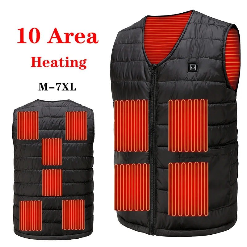 

10 Area Heating Vest Men/Women Casual V-neck USB Heated Vest Smart Control Temperature Heating Jacket Cotton Coat Winter Hunting