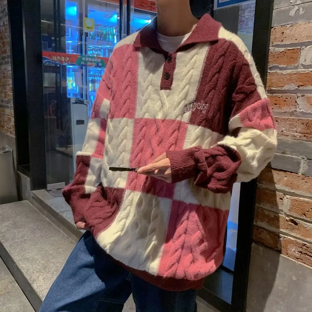 Свитера мужские молодежные жизненные повседневные осенне-зимние клетчатые