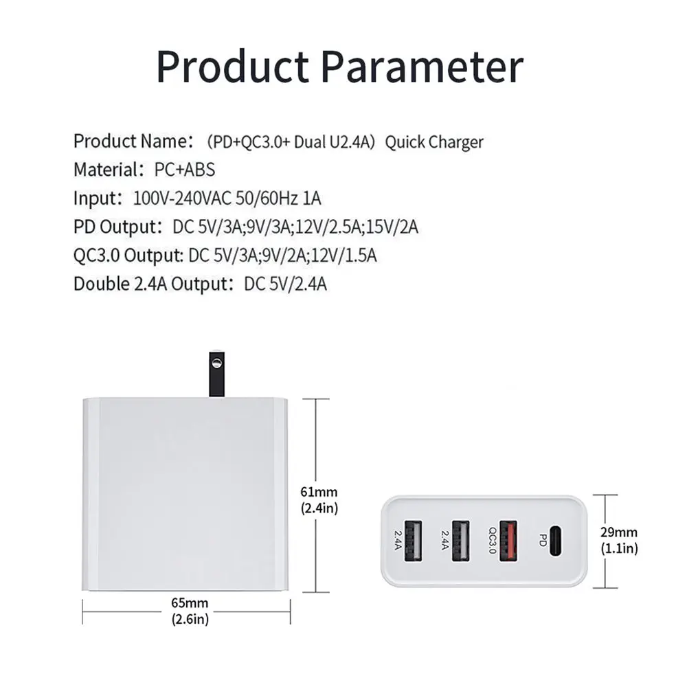 48W 4 Port Quick Charger PD USB Charger For iPhone 14 13 12 Xiaomi Samsung Tablet QC 3.0 Fast Wall Charger EU UK AU Plug Adapter