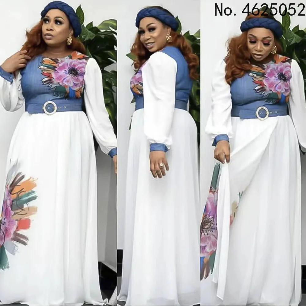 

Платья с Африканским принтом для женщин, лето 2022, модная африканская Женская длинная одежда с длинным рукавом и круглым вырезом, африканска...