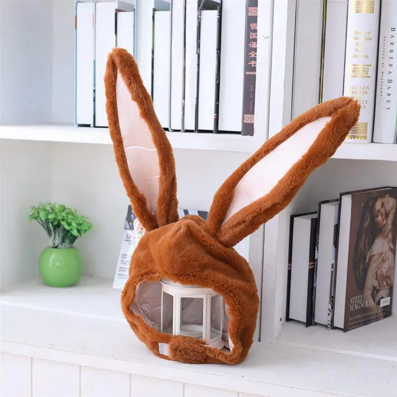 

Rabbit Headwear Cartoon Animal Hat Movable Ear Plush Hat for Women Girls (Brown)
