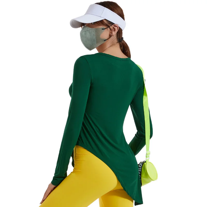Women's Long Sleeve Yoga T-Shirt Sports Top New Irregular Slit Loose Sports Clothes Female Outdoor Running Quick Dry Sportswear