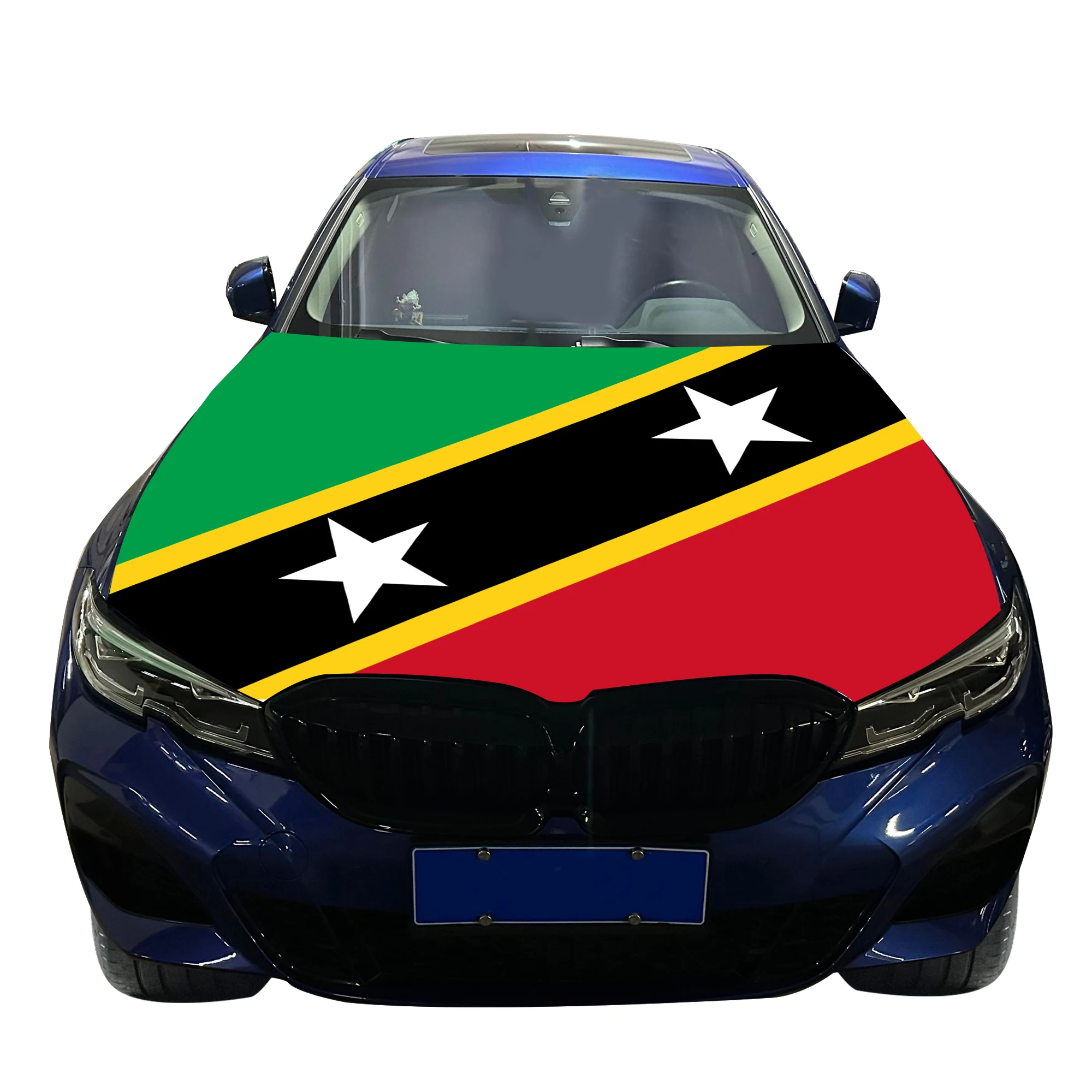 Saint Kitts and Nevis Car Hood Cover Flag Universal Size Elastic Polyester 120x150cm for Decor