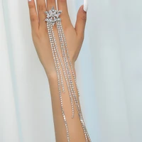 rhinestone super long tassel drop pendant flower rings party finger jewelry for women crystal zircon open rings accessories gift