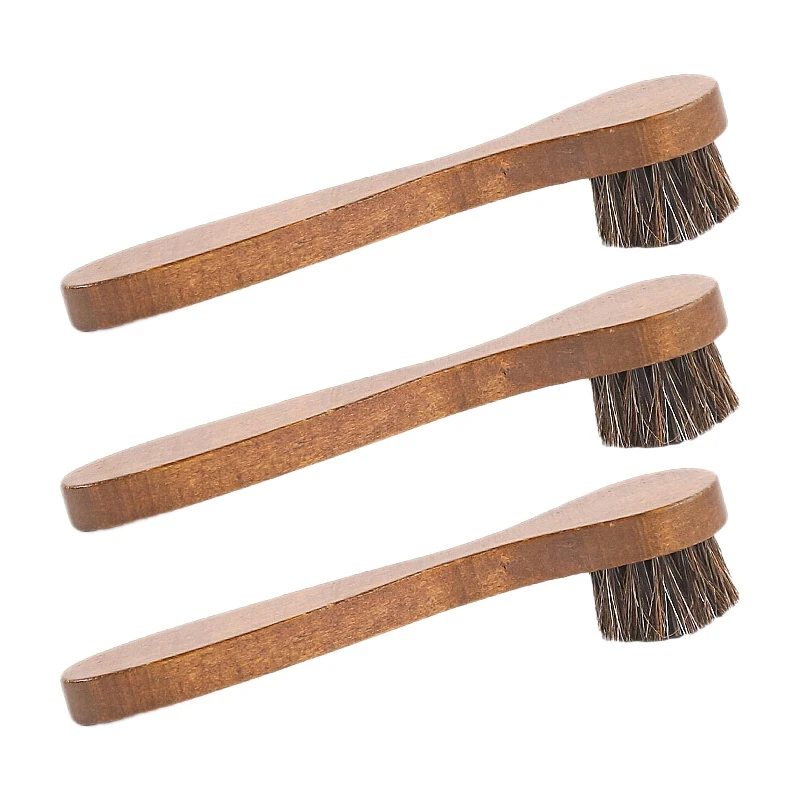 

New 3 Brown Beech Wood Handle Horsehair Smooth Leather Shoes Special Cleaning Brushes