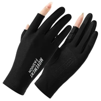 1 pair women sun protection gloves ice thin gloves summer uv resistant two finger breathable mesh driving touch screen gloves