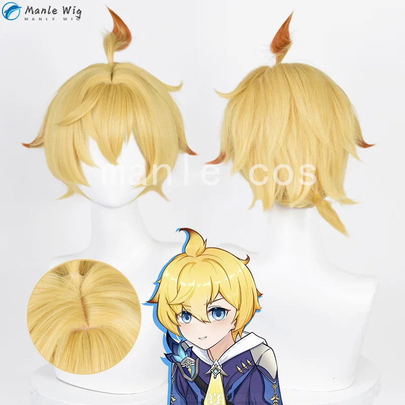 

Game Genshin Impact Mika Cosplay Wig 30cm Short Golden Mika Wigs Simulation Scalp Heat Resistant Hair Party Anime Wigs + Wig Cap