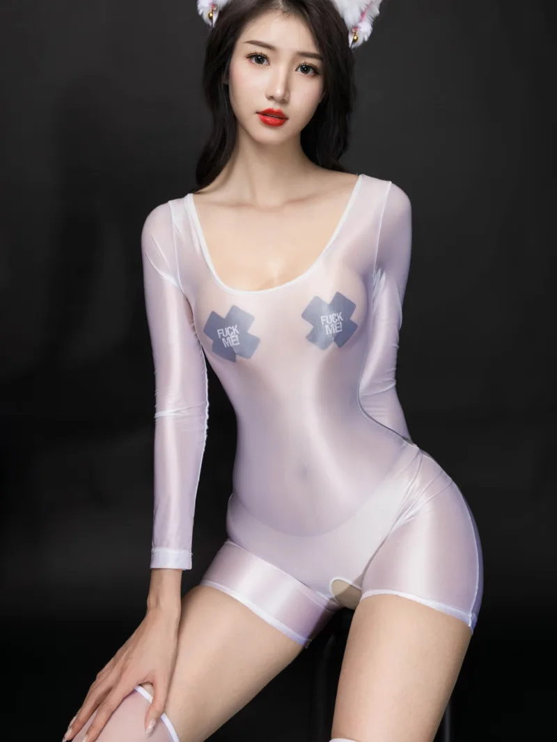 Глянцевые цельные масляные чулки ультратонкие блестящие шелковистые