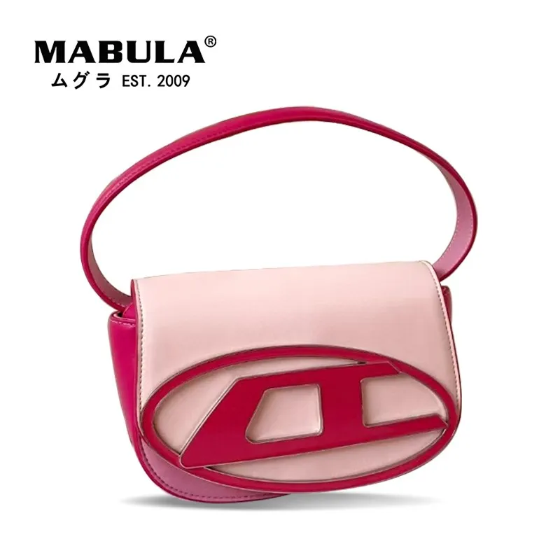 

MABULA Luxury Pink Women Top Handle Purse Half Round Design Brand Leather Underarm Flap Shoulder Bag Fashion Tote Handbags