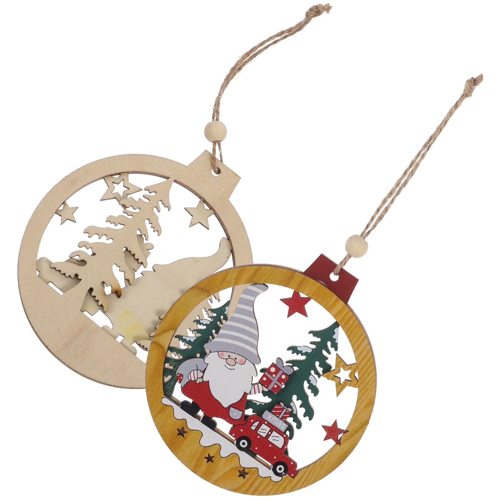 

2 Pcs The Sign Round Hanging Pendant Christmas Tree Wooden Decoration Bling Accessories Sheep