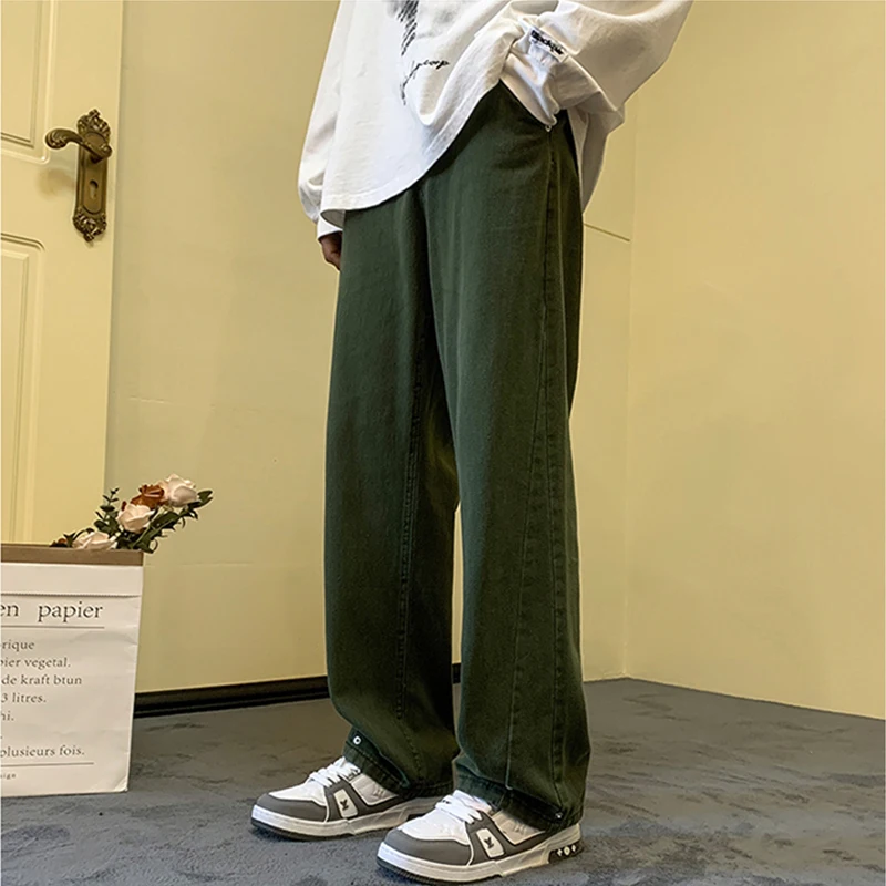 Four Seasons American Retro Vibe High Street Tide Street Black Jeans Men's Loose Straight All-match Casual Wide-leg Long Pants