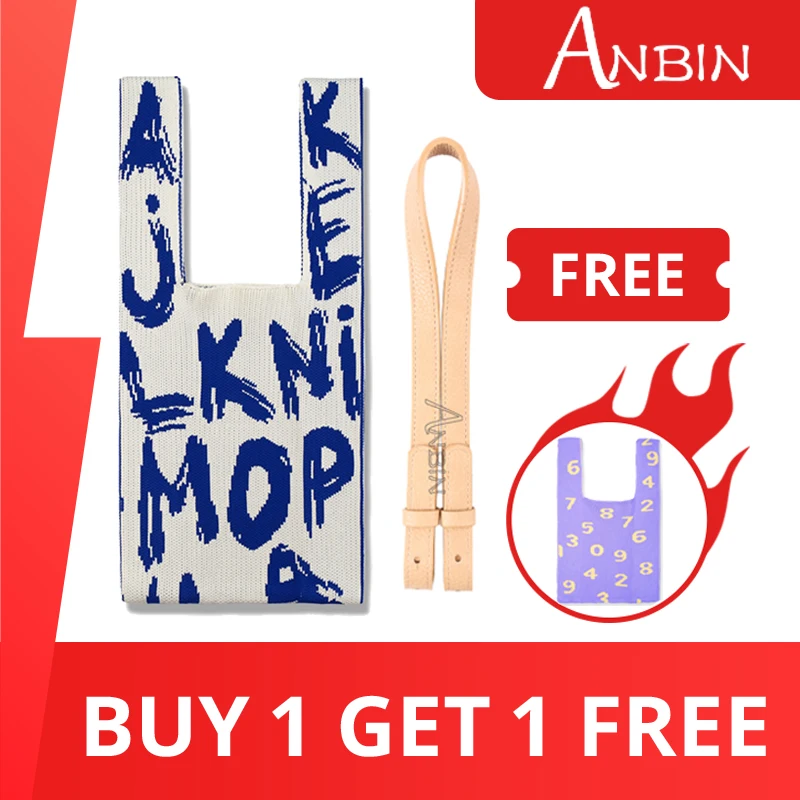 

Women's Shoulder Wrist Bags Knitted Fabric Alphabet Graffiti Pattern Tote Casual Weave Handbag Female Shopping Bag With Strap