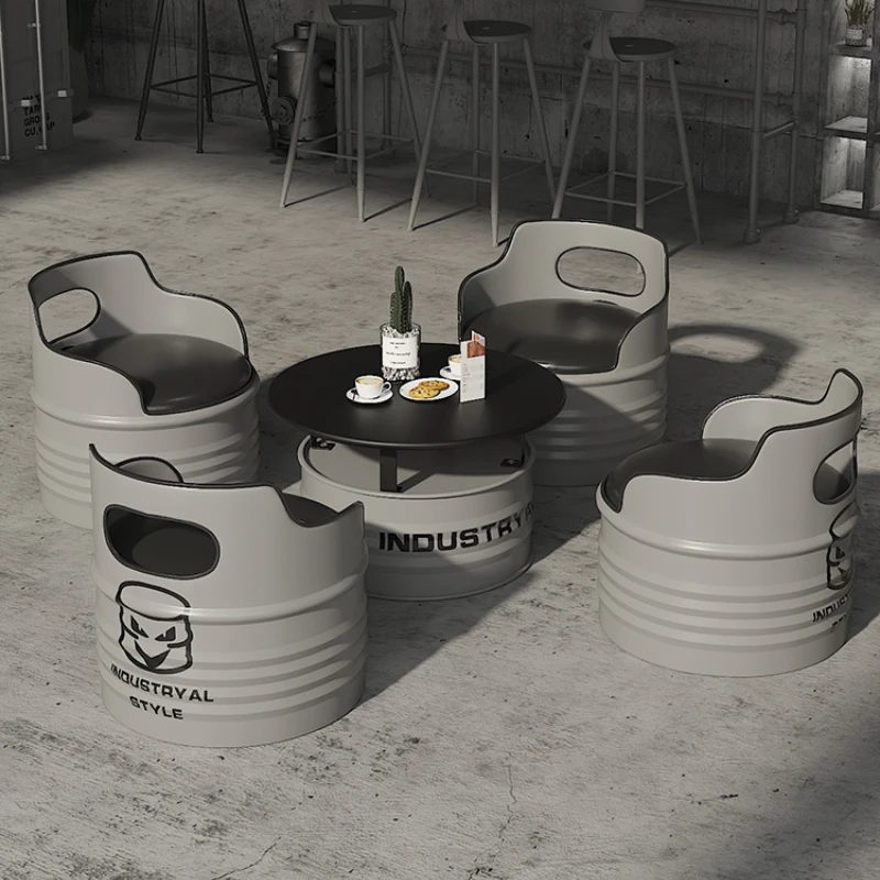 

Комбинированный стол и стул Кофейня креативный масляный барабан Коммерческая зона отдыха промышленный стиль Тихий бар Диванный диван