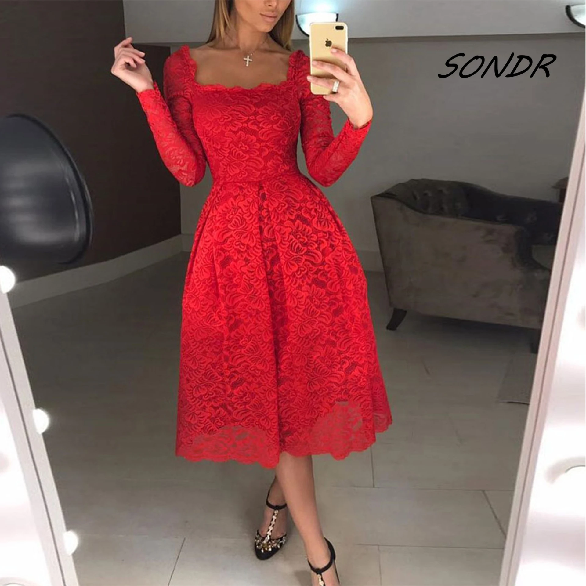 

2022 Sexy Red Party Nigh Club Dress Long Sleeve Midi Bodycon Elegant Womens Dress