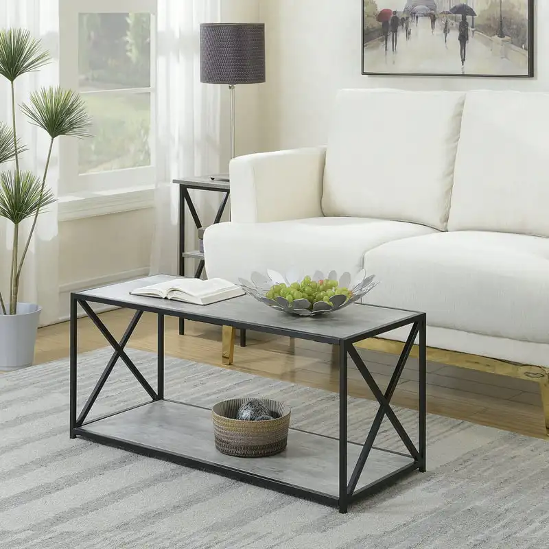 

Tucson Coffee Table with Shelf, Faux Birch/Black