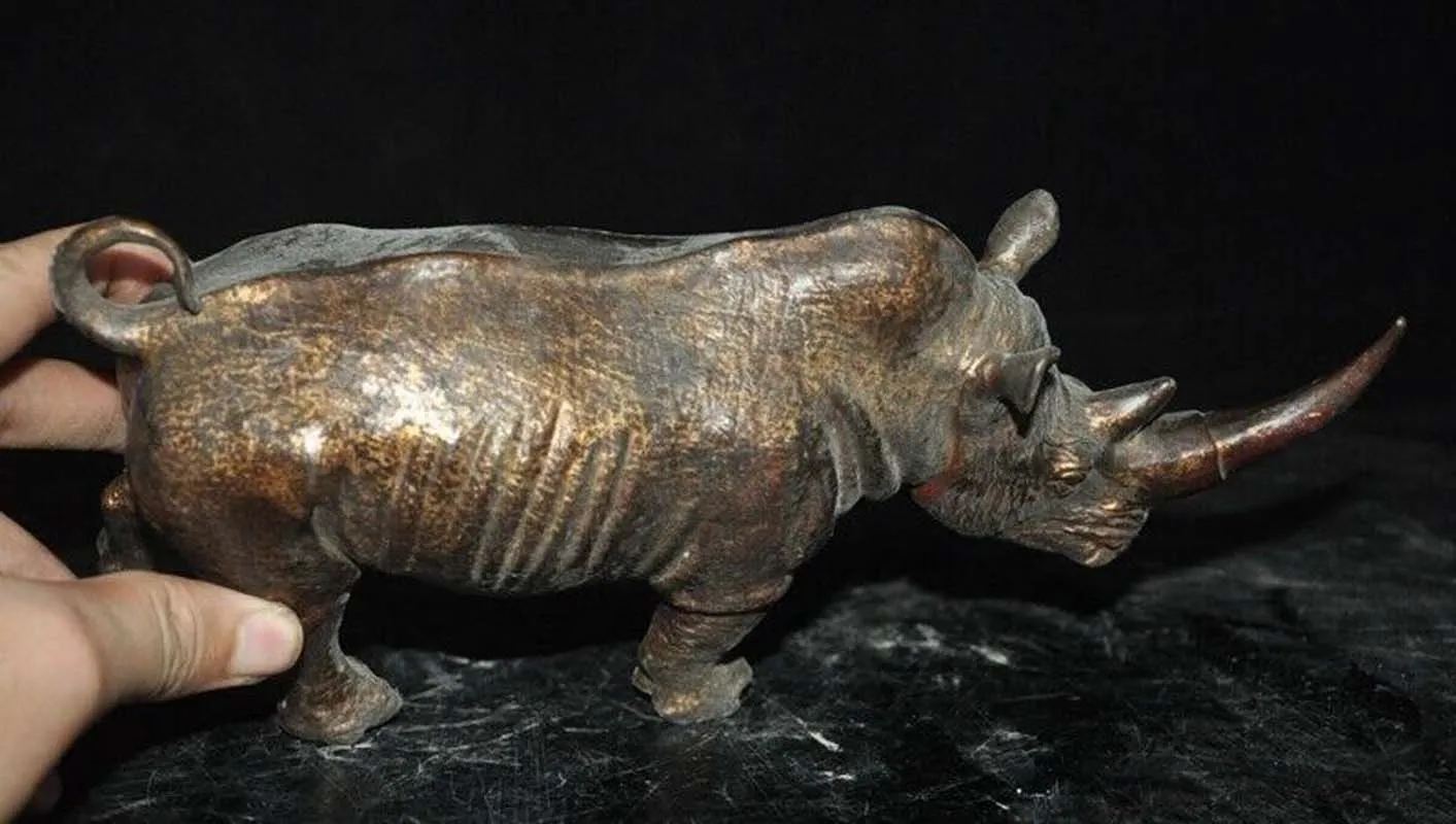 9 4-дюймовая старая китайская бронза позолоченная статуя фэншуй жестокого