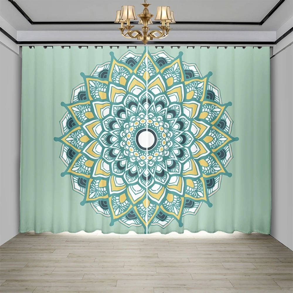 

Curtain Trend Ins Mandala Bohemian National Style Room Decoration Background Cloth Nordic Simple Light Shading Thin Curtain 2PCS